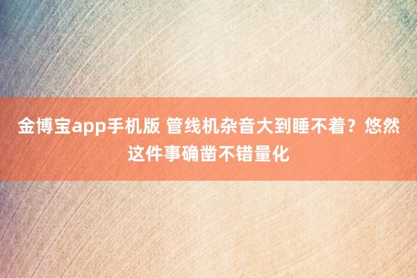 金博宝app手机版 管线机杂音大到睡不着？悠然这件事确凿不错量化
