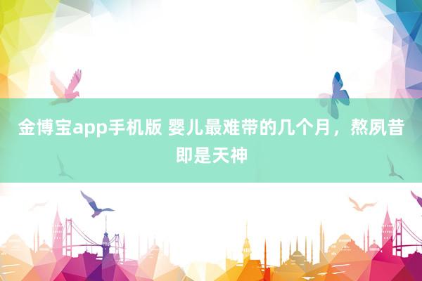 金博宝app手机版 婴儿最难带的几个月，熬夙昔即是天神